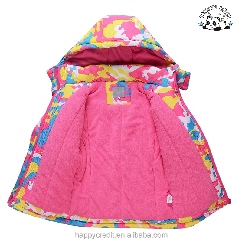 LEZONKIDS - Conjunto de Esqui Infantil Camuflado de Jaqueta e Calças Impermeáveis e Aquecidas para Meninas